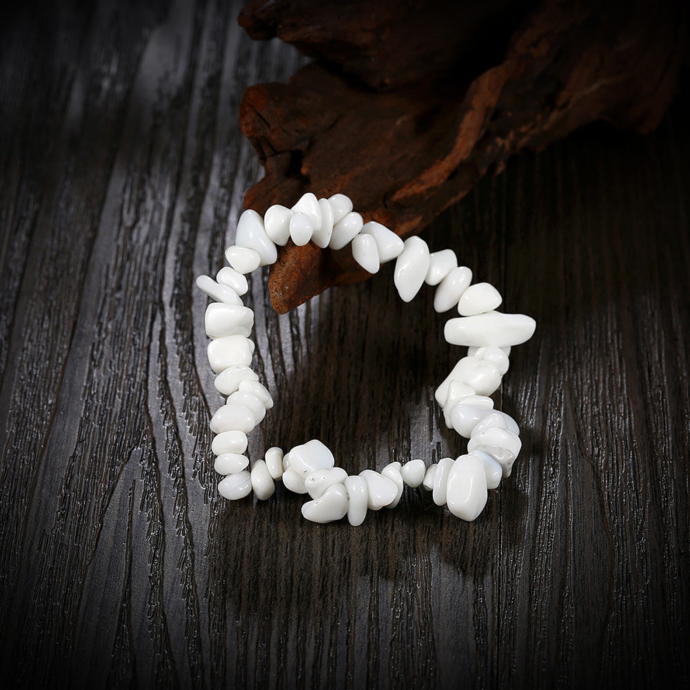 White Stone Adjustable Natural Stone Bracelet in 18K White Gold Plated
