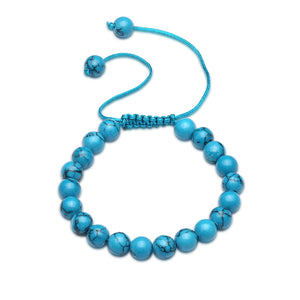 Aqua Blue Adjustable Natural Stone Bracelet in 18K White Gold Plated