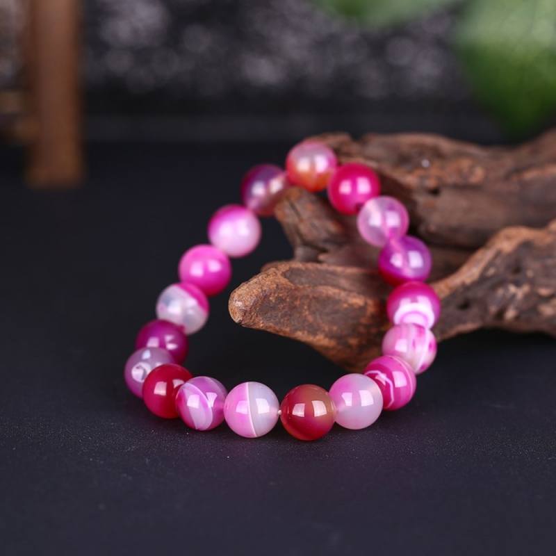 Two Tone Pink Adjustable Natural Stone Bracelet in 18K White Gold Plated