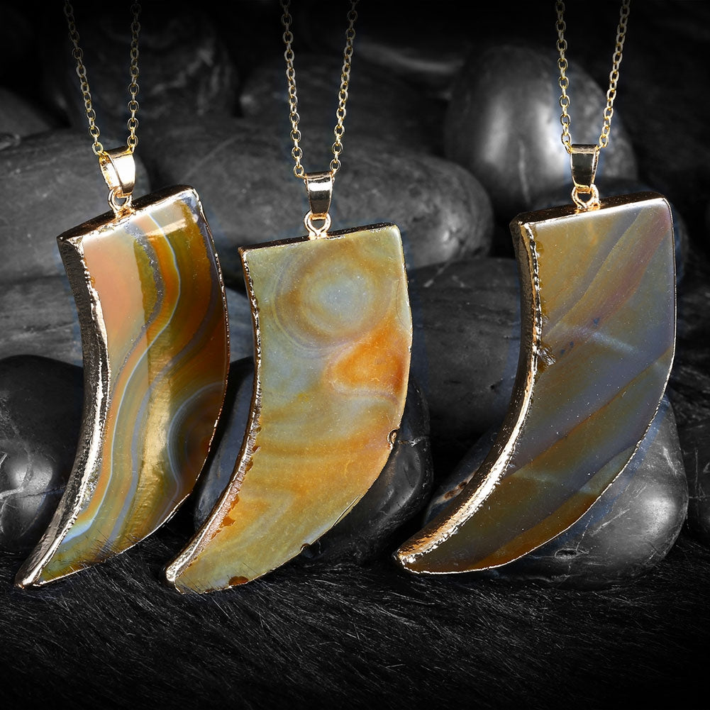 Tan Natural Stone Necklace in 18K Gold Plated