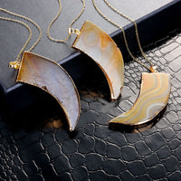 Tan Natural Stone Necklace in 18K Gold Plated