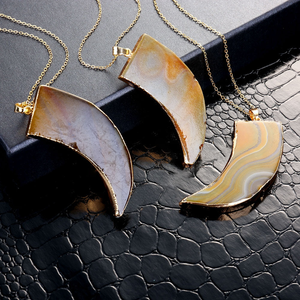 Tan Natural Stone Necklace in 18K Gold Plated