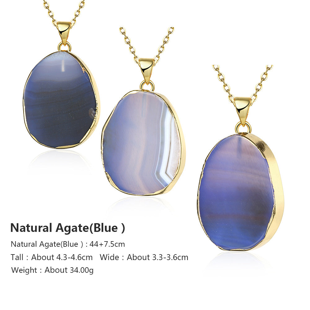 Blue Agate Natural Stone Necklace in 18K Gold Plated, Necklace, Golden NYC Jewelry, Golden NYC Jewelry jewelryjewelry deals, swarovski crystal jewelry, groupon jewelry,, jewelry for mom,