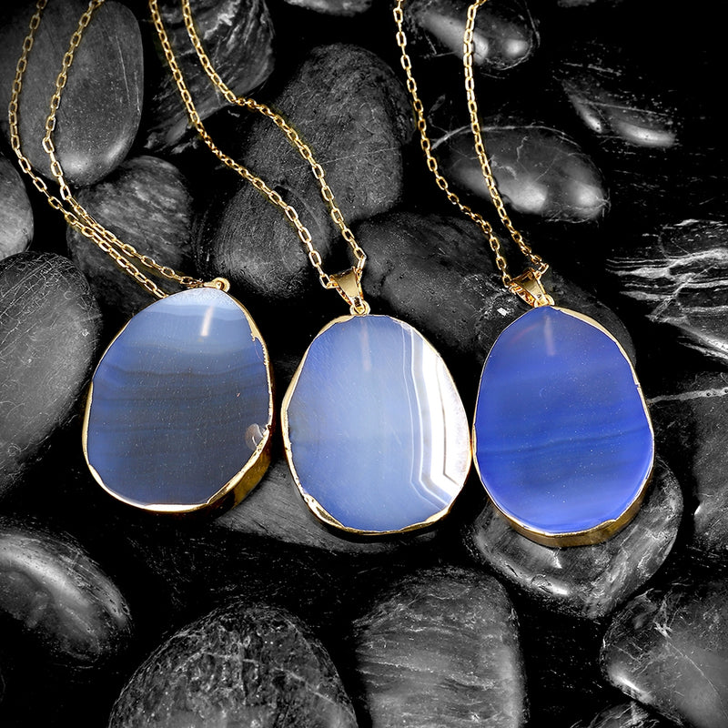 Blue Agate Natural Stone Necklace in 18K Gold Plated, Necklace, Golden NYC Jewelry, Golden NYC Jewelry jewelryjewelry deals, swarovski crystal jewelry, groupon jewelry,, jewelry for mom,
