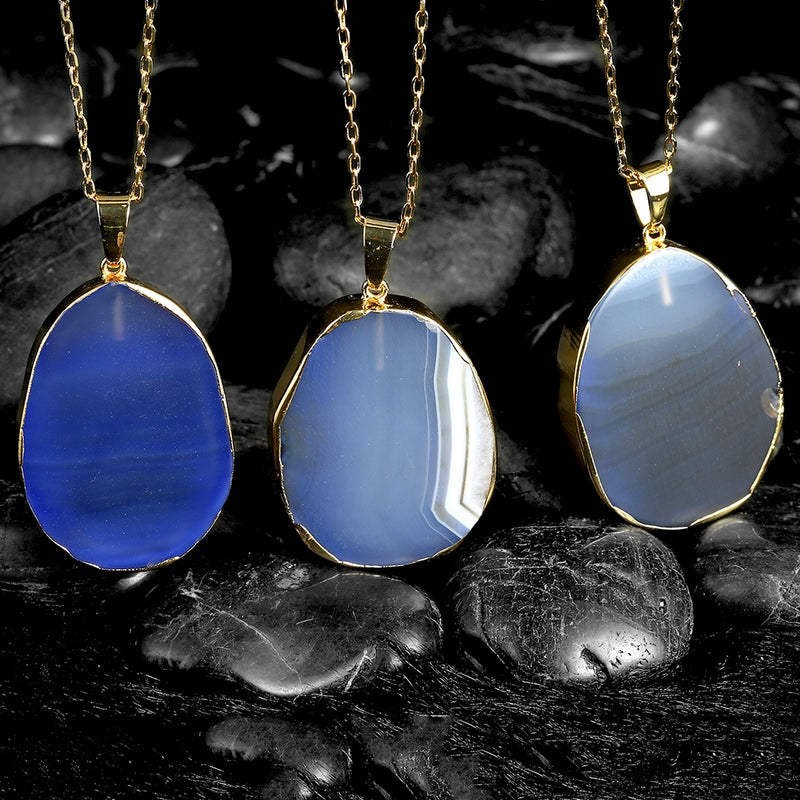 Blue Agate Natural Stone Necklace in 18K Gold Plated, Necklace, Golden NYC Jewelry, Golden NYC Jewelry jewelryjewelry deals, swarovski crystal jewelry, groupon jewelry,, jewelry for mom,