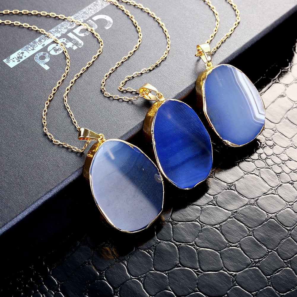 Blue Agate Natural Stone Necklace in 18K Gold Plated, Necklace, Golden NYC Jewelry, Golden NYC Jewelry jewelryjewelry deals, swarovski crystal jewelry, groupon jewelry,, jewelry for mom,