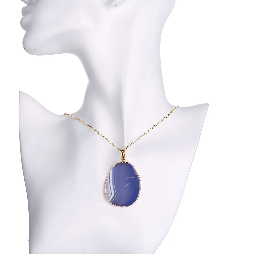 Blue Agate Natural Stone Necklace in 18K Gold Plated, Necklace, Golden NYC Jewelry, Golden NYC Jewelry jewelryjewelry deals, swarovski crystal jewelry, groupon jewelry,, jewelry for mom,