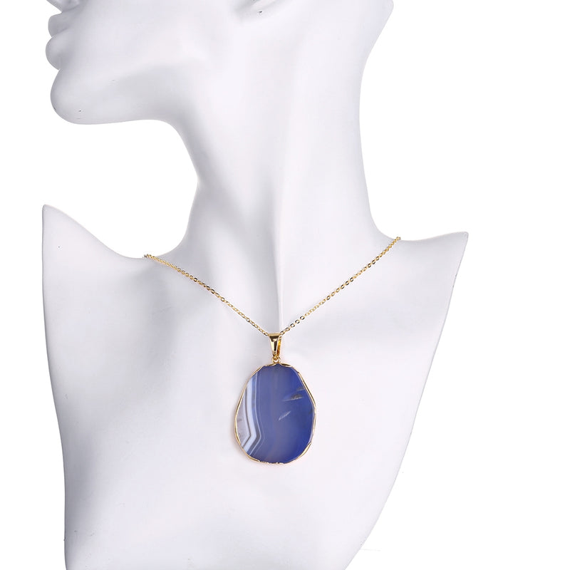 Blue Agate Natural Stone Necklace in 18K Gold Plated, Necklace, Golden NYC Jewelry, Golden NYC Jewelry jewelryjewelry deals, swarovski crystal jewelry, groupon jewelry,, jewelry for mom,