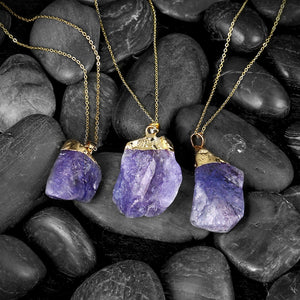 Purple Natural Stone Necklace in 18K Gold Plated