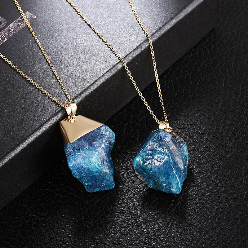 Surfer Blue Natural Stone Necklace in 18K Gold Plated