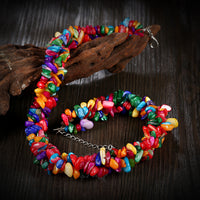 Rainbow Natural Stone Necklace in 18K White Gold Plated