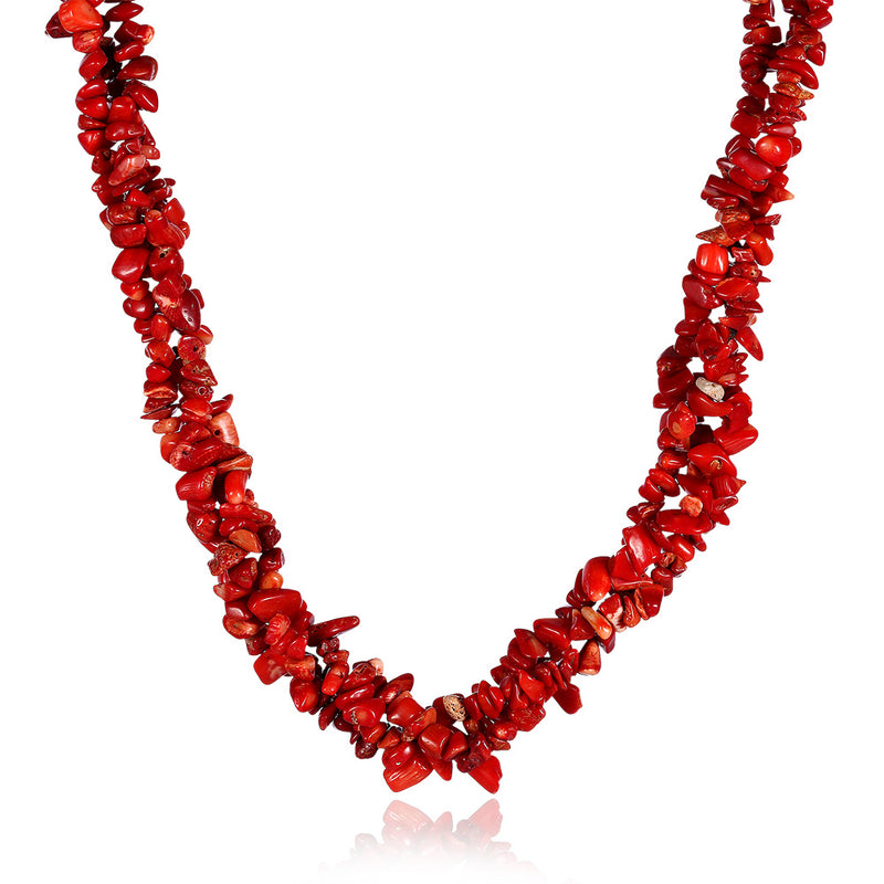 Pomegranite Red Passion Natural Stone Necklace in 18K White Gold Plated