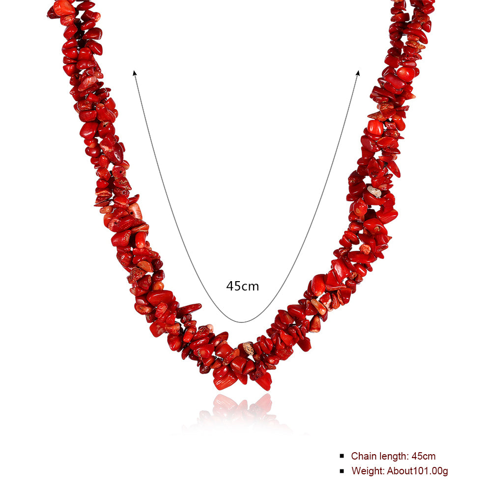 Pomegranite Red Passion Natural Stone Necklace in 18K White Gold Plated