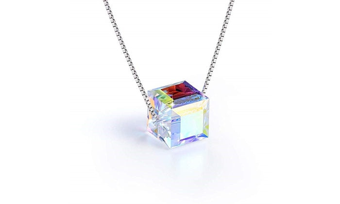 Aurora Borealis Crystal Cube Necklace Made with Swarovski Crystal, , Golden NYC Jewelry, Golden NYC Jewelry jewelryjewelry deals, swarovski crystal jewelry, groupon jewelry,, jewelry for mom, 