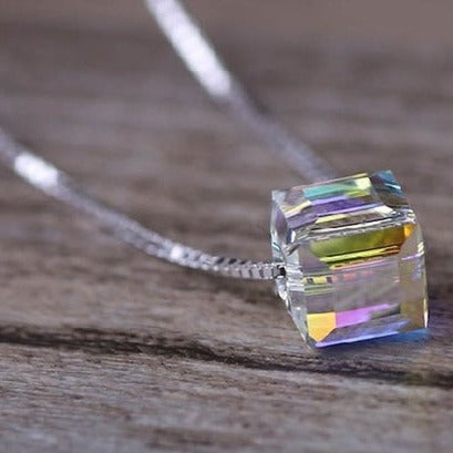 Aurora Borealis Crystal Cube Necklace Made with Swarovski Crystal, , Golden NYC Jewelry, Golden NYC Jewelry jewelryjewelry deals, swarovski crystal jewelry, groupon jewelry,, jewelry for mom, 