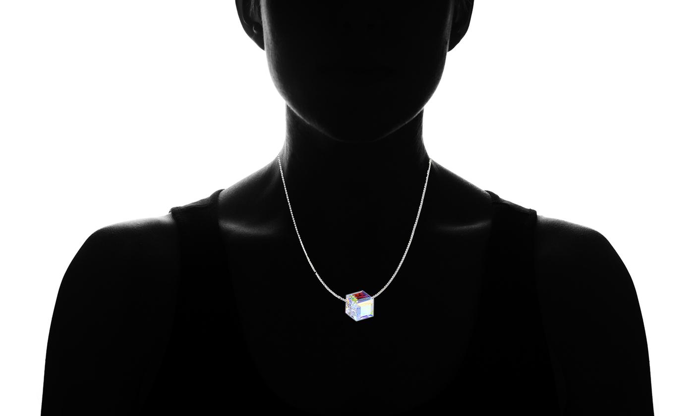 Aurora Borealis Crystal Cube Necklace Made with Swarovski Crystal, , Golden NYC Jewelry, Golden NYC Jewelry jewelryjewelry deals, swarovski crystal jewelry, groupon jewelry,, jewelry for mom, 