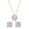 Pave Halo Disc Necklace & Stud Earring With Swarovski Crystals with Luxe Box - 18K Rose Gold