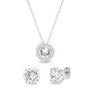 Pave Halo Disc Necklace & Stud Earring With Austrian Crystals with Luxe Box - 18K White Gold