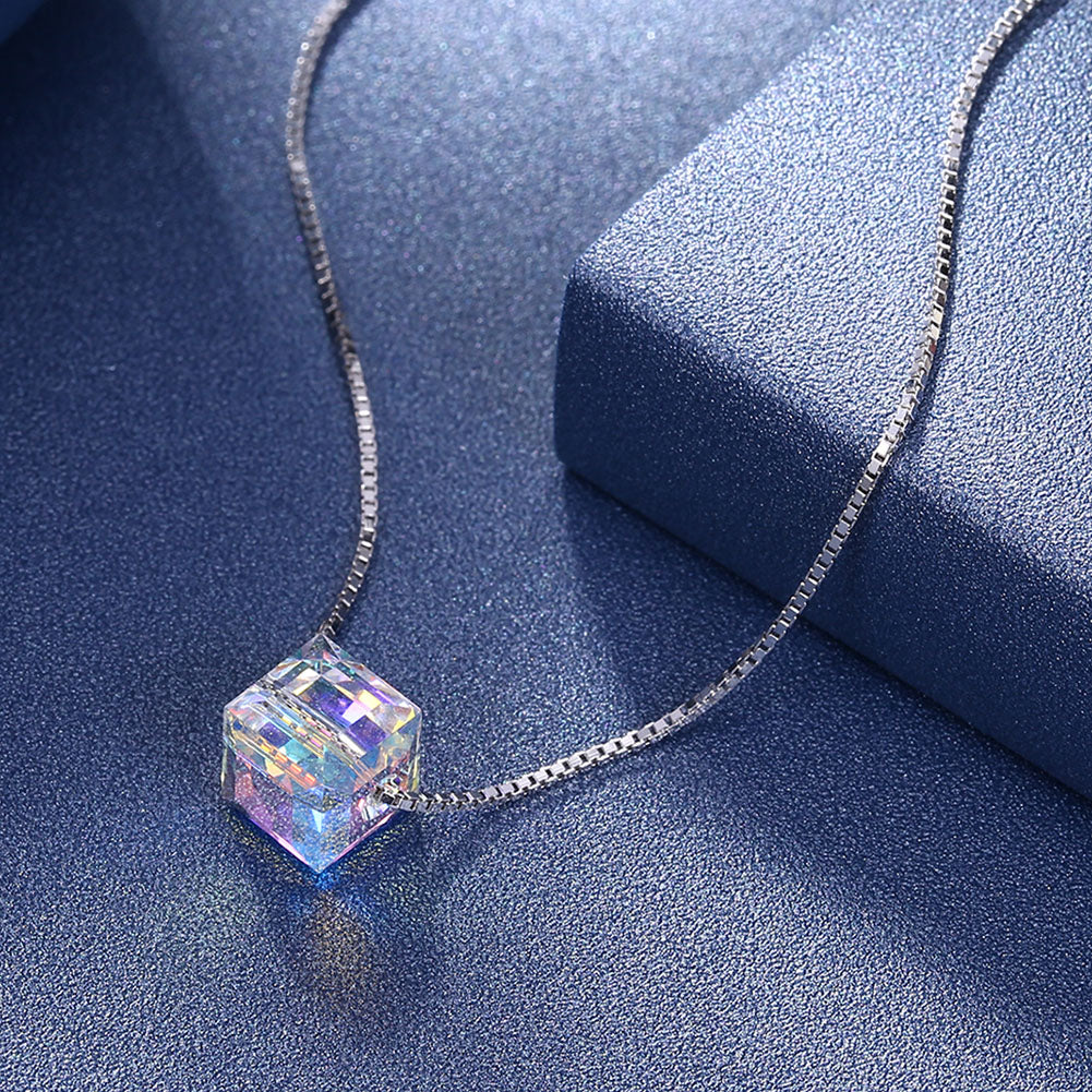 Swarovski Crystals Aurora Borealis Cube Necklace Necklace