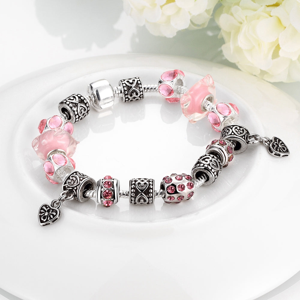 Pink Topaz Magnetic Clasp Bracelet in 18K White Gold Plated