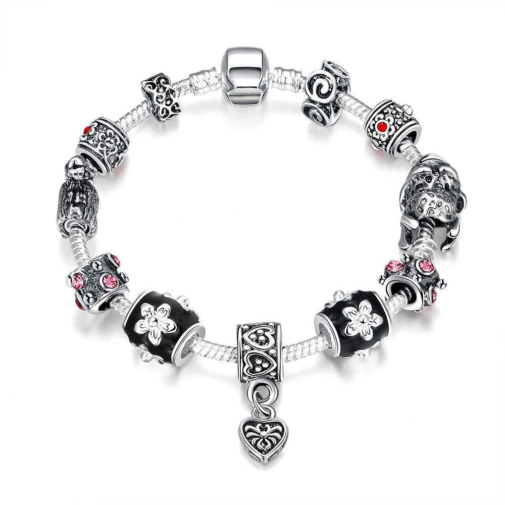 Midnight Floral Garden Pandora Inspired Bracelet