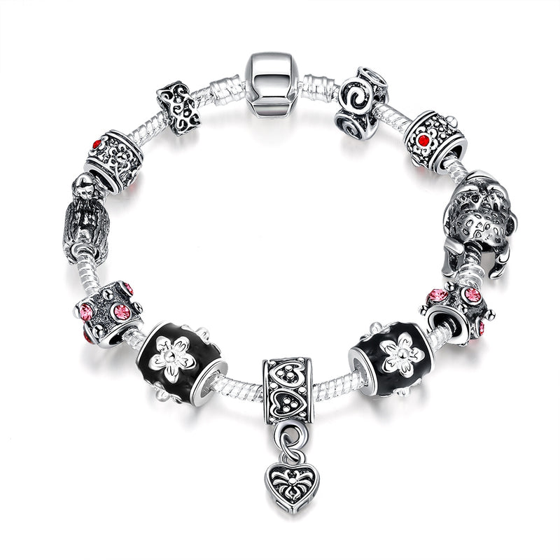 Midnight Floral Garden Pandora Inspired Bracelet