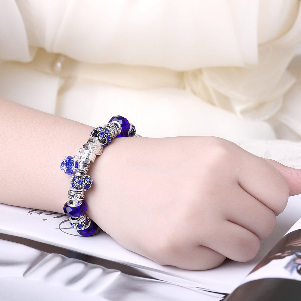 Sapphire Blue Magnetic Clasp Bracelet in 18K White Gold Plated