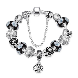 Dark Floral Night Pandora Inspired Bracelet - Golden NYC Jewelry