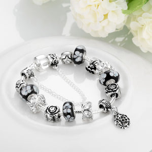 Dark Floral Night Pandora Inspired Bracelet - Golden NYC Jewelry