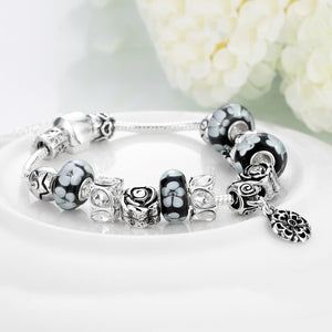 Dark Floral Night Pandora Inspired Bracelet - Golden NYC Jewelry