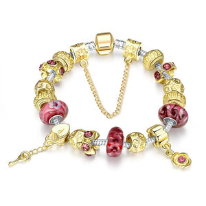 Gold & Milk Ruby Pandora Inspired Bracelet - Golden NYC Jewelry