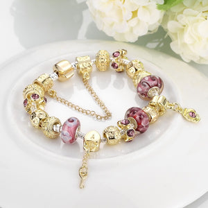 Gold & Milk Ruby Pandora Inspired Bracelet - Golden NYC Jewelry