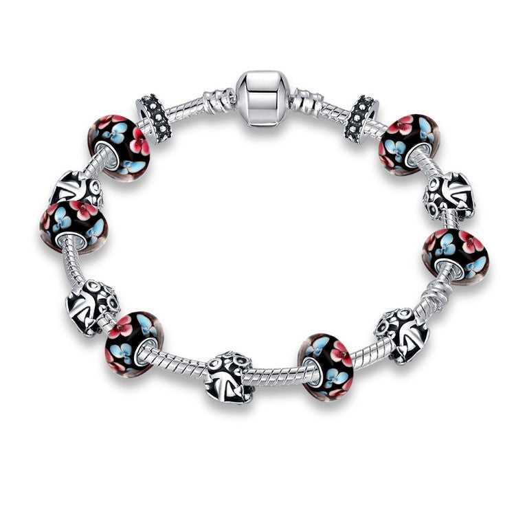 Retro Flower Print Pandora Inspired Bracelet - Golden NYC Jewelry