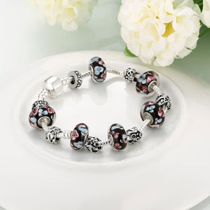 Retro Flower Print Pandora Inspired Bracelet - Golden NYC Jewelry