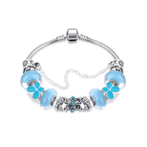 Light Blue Magnetic Clasp Bracelet in 18K White Gold Plated