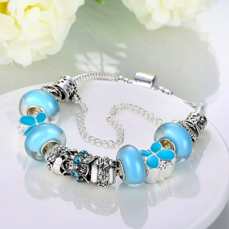 Sky Blue Petite Butterfly Pandora Inspired Bracelet - Golden NYC Jewelry