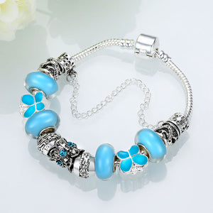 Light Blue Magnetic Clasp Bracelet in 18K White Gold Plated