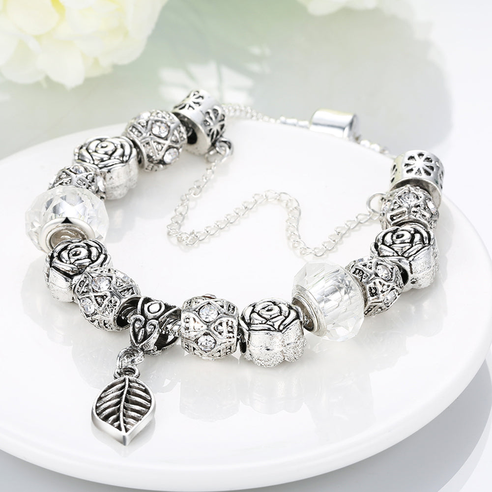 Petite Ivory Cream Leaf Branch Pandora Inspired Bracelet - Golden NYC Jewelry