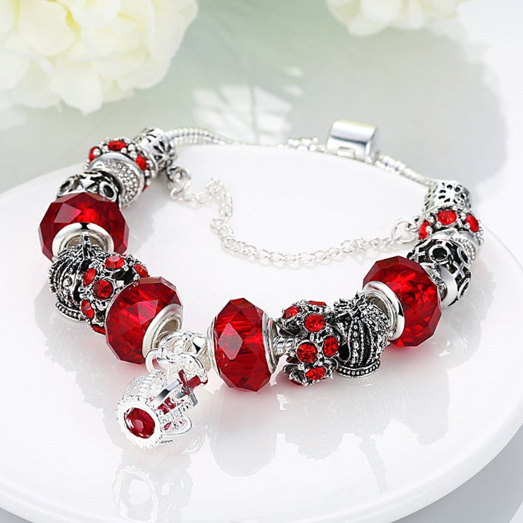 Royal Ruby Crown Jewel Pandora Inspired Bracelet - Golden NYC Jewelry