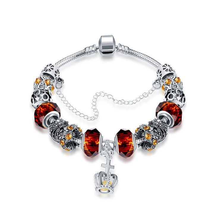 Royal Orange Citrine Crown Jewel Pandora Inspired Bracelet - Golden NYC Jewelry