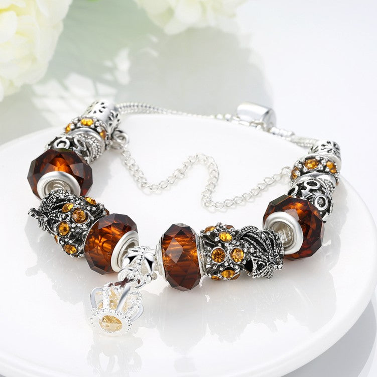 Royal Orange Citrine Crown Jewel Pandora Inspired Bracelet - Golden NYC Jewelry