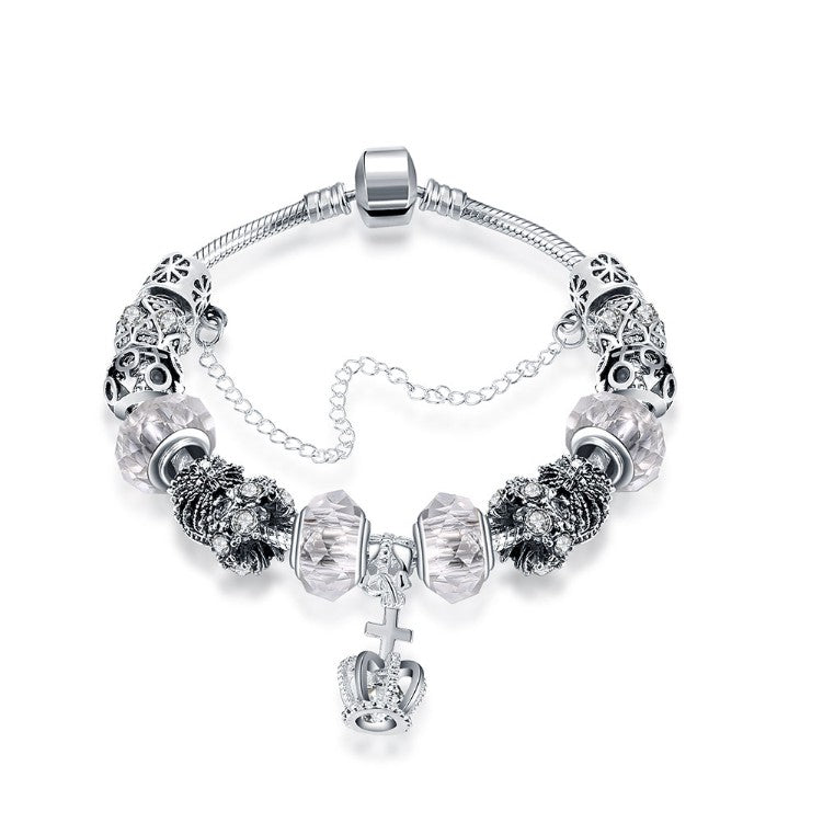 Royal Elegant White Crown Jewel Pandora Inspired Bracelet - Golden NYC Jewelry