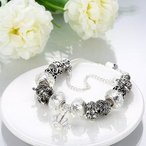 Royal Elegant White Crown Jewel Pandora Inspired Bracelet - Golden NYC Jewelry