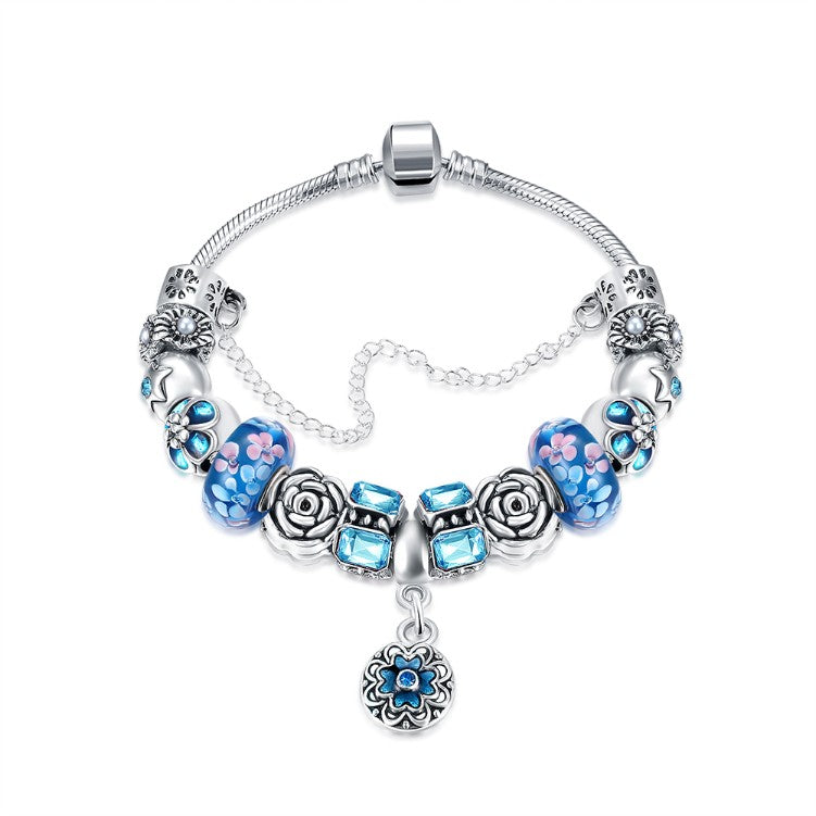 Royal Sky Blue Petite Emblem Pandora Inspired Bracelet - Golden NYC Jewelry