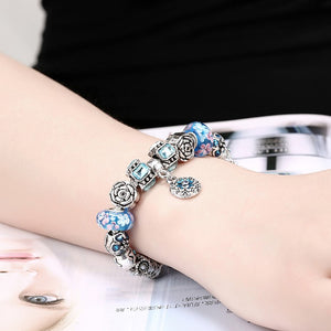 Royal Sky Blue Petite Emblem Pandora Inspired Bracelet - Golden NYC Jewelry