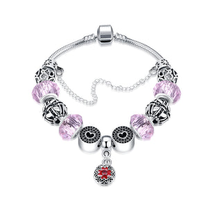 Pink Floral Charm Paisley Pandora Inspired Bracelet