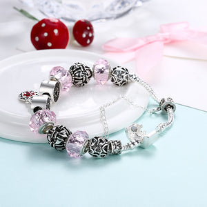 Pink Floral Charm Paisley Pandora Inspired Bracelet