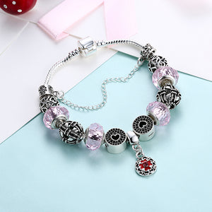 Pink Floral Charm Paisley Pandora Inspired Bracelet