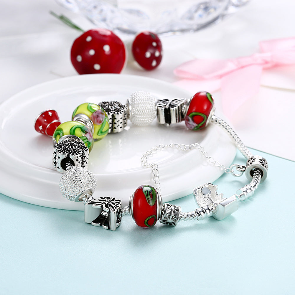 Banana & Cherry Swirl Pandora Inspired Bracelet, , Golden NYC Jewelry, Golden NYC Jewelry jewelryjewelry deals, swarovski crystal jewelry, groupon jewelry,, jewelry for mom, 