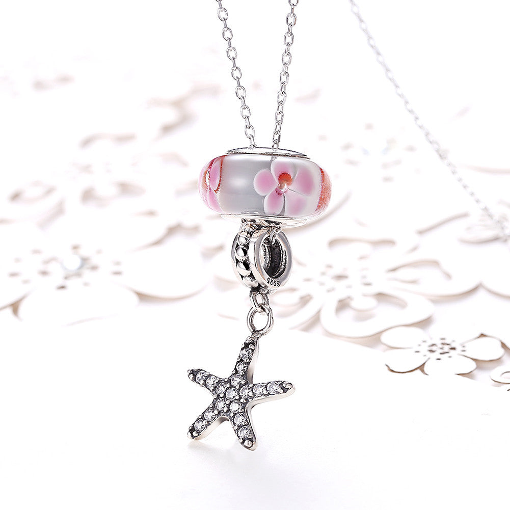 Sterling Silver 2 Piece Necklace- Pink Starfish - Golden NYC Jewelry